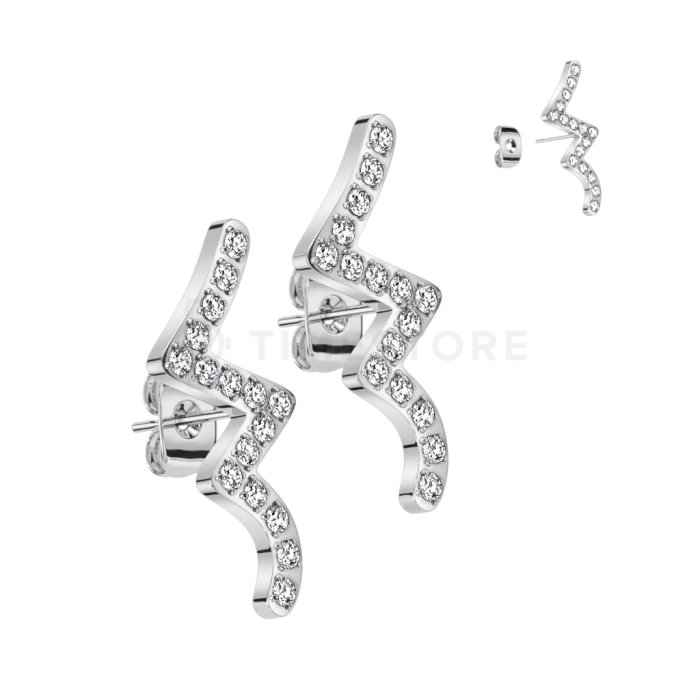 Cercei din oțel chirurgical cu design zig-zag și zirconii TS-EA-0101